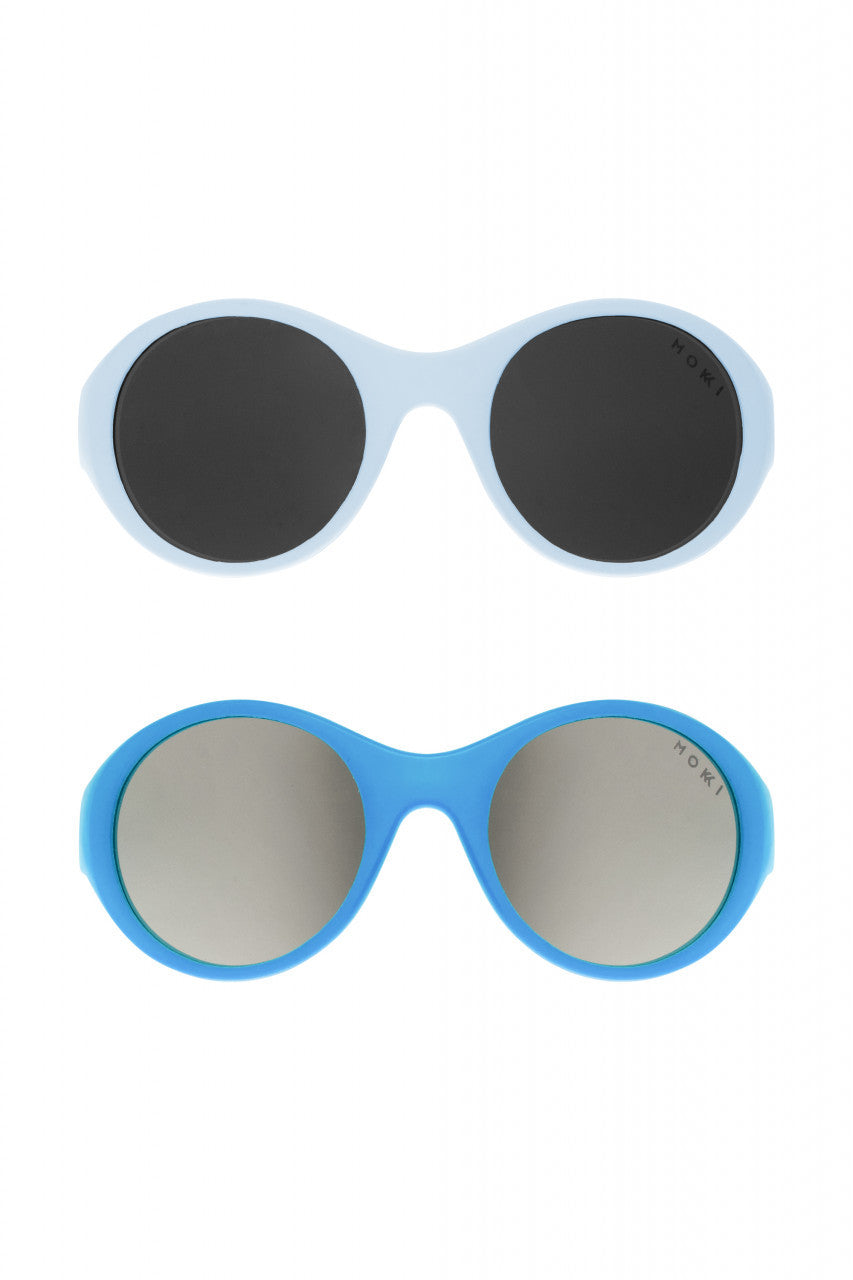 Ochelari de soare pentru copii MOKKI Click & Change, protectie UV, bleu, 0-2 ani, set 2 perechi [ps:2bbfdf34-f5fa-4321-b62a-cb7b63213e81]