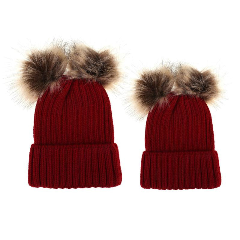 Set caciuli mama copil cu doua pampoane Drool (Culoare: - Roșu