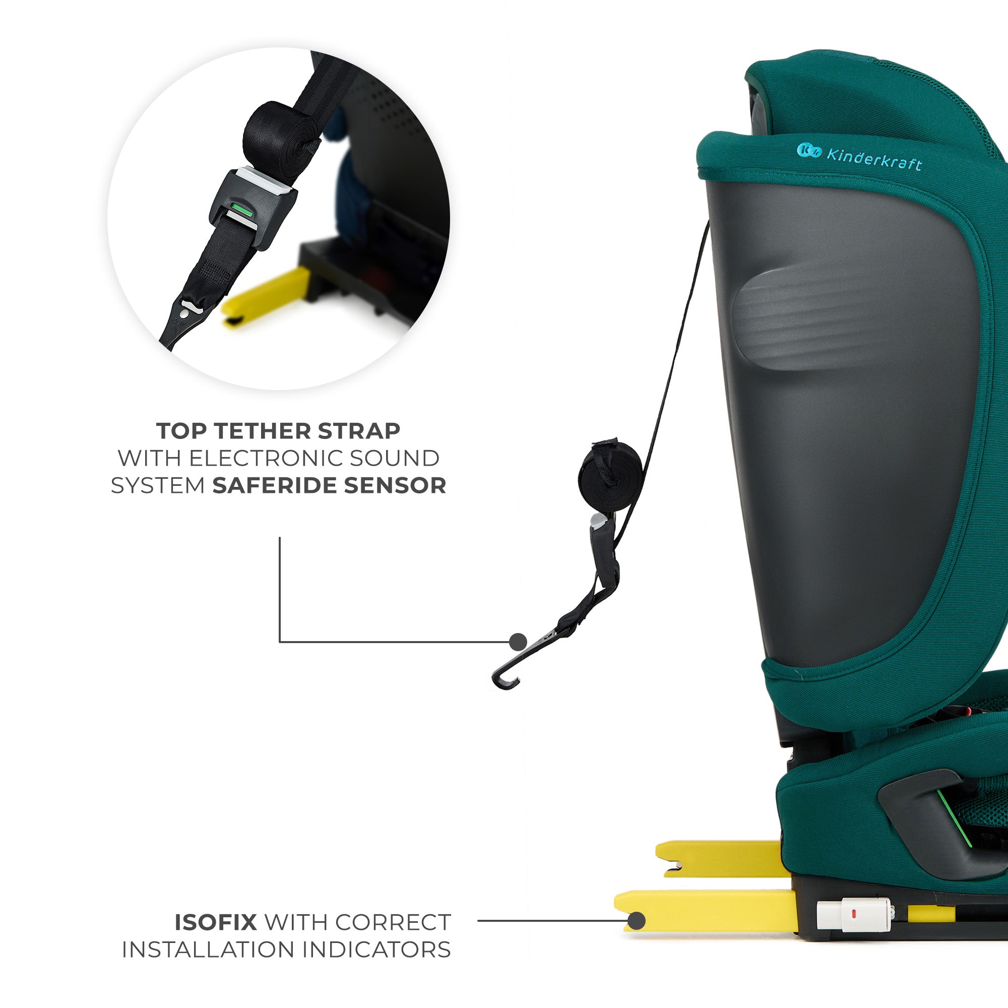 SCAUN AUTO KINDERKRAFT FIX2GO 76-150 CM, GREY - Verde