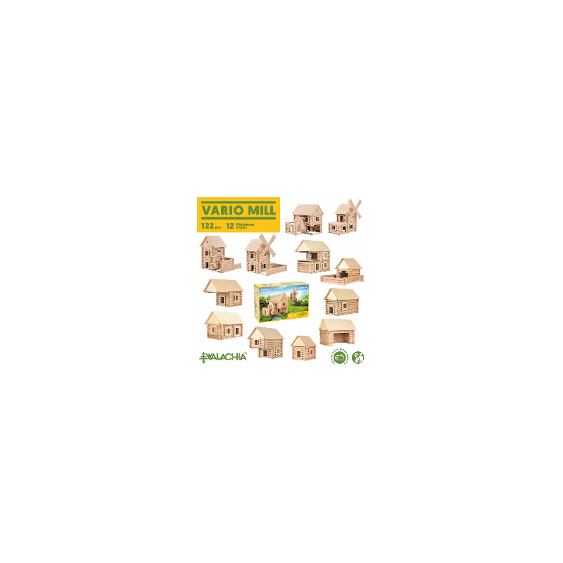 Set constructie arhitectura Vario Mill, 122 piese mari din lemn, Walachia [ps:8397a42d-9cbf-4dad-93ac-aa2133c12fa8]