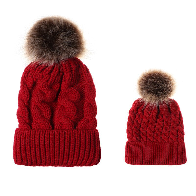 Set caciuli mama copil cu doua pampoane Drool (Culoare: - Roșu