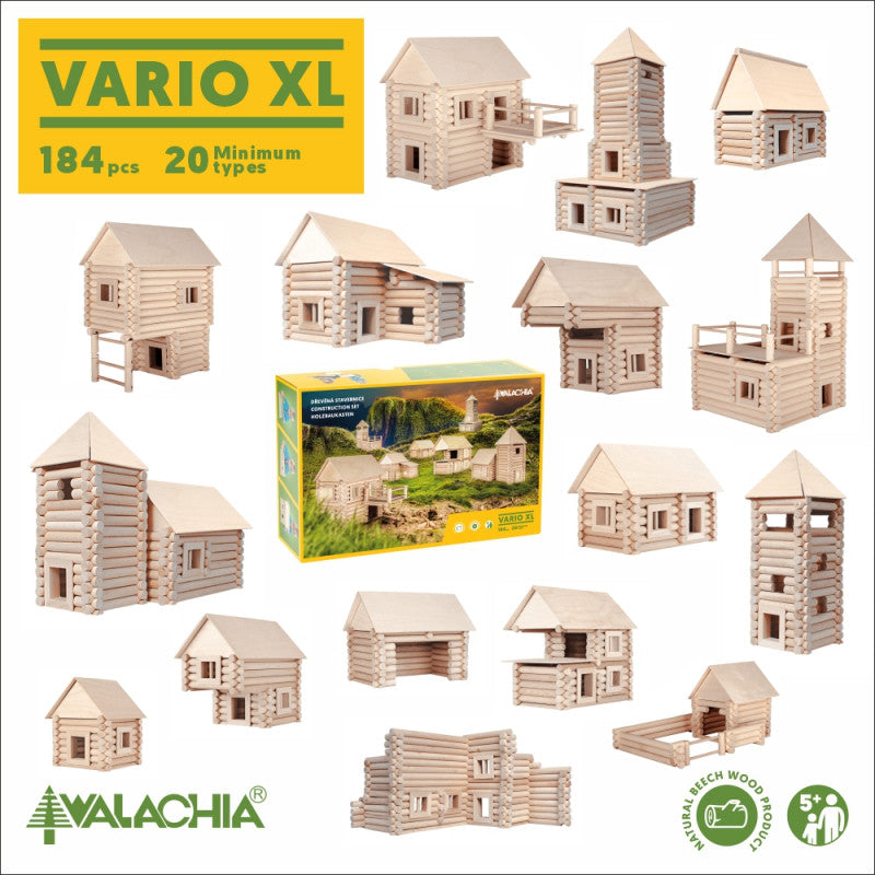 Set constructie arhitectura Vario XL, 184 piese din lemn, Walachia [ps:98561511-3d2a-49f7-8022-b9f94e7acd31]
