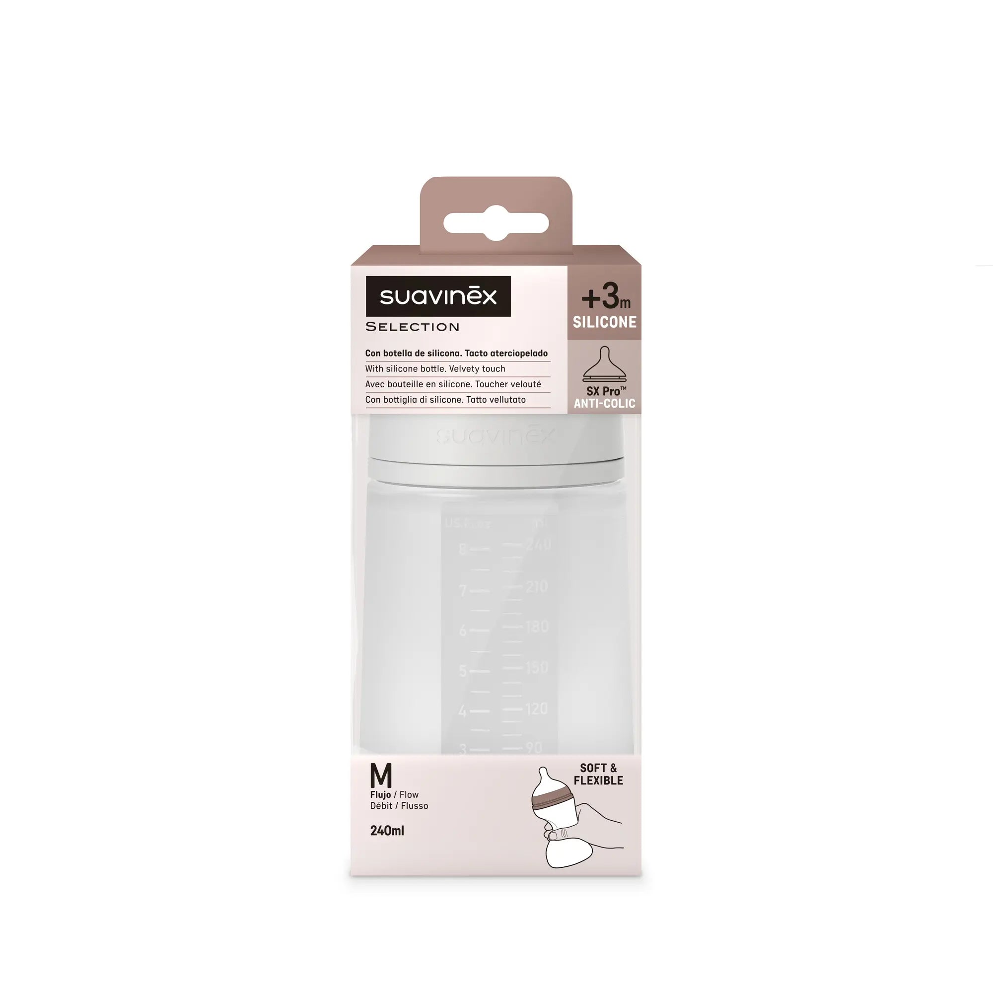 Biberon din silicon SX Pro 240 ml, debit mediu – transparentă | Colour Essence [ps:f5e8cfae-7e69-4ae0-903e-06b58bcda3eb]