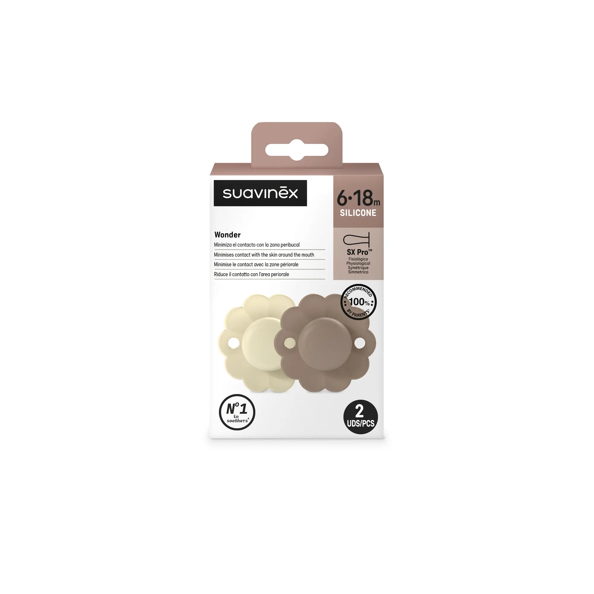 Suzeta fiziologică SX Pro 6–18 luni, 2 Buc - Whitecap Gray / Raw Umber | Wonder [ps:989544e7-743a-497a-a68e-a3a0b8d23175]