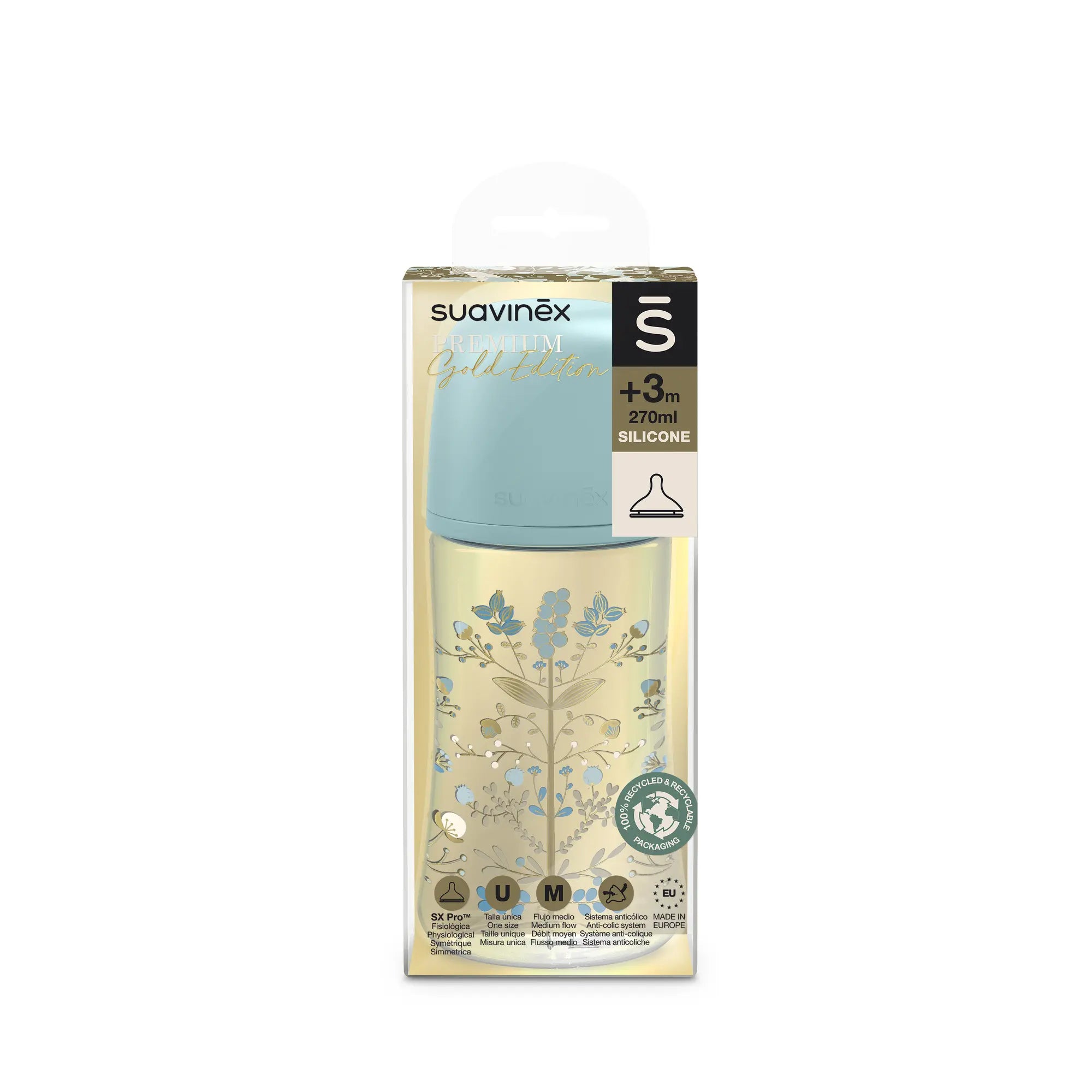 Biberon SX Pro Premium 270 ml, debit mediu M – albastru | Gold [ps:23c0192b-1e63-4cb2-a4dd-716e541f7e44]