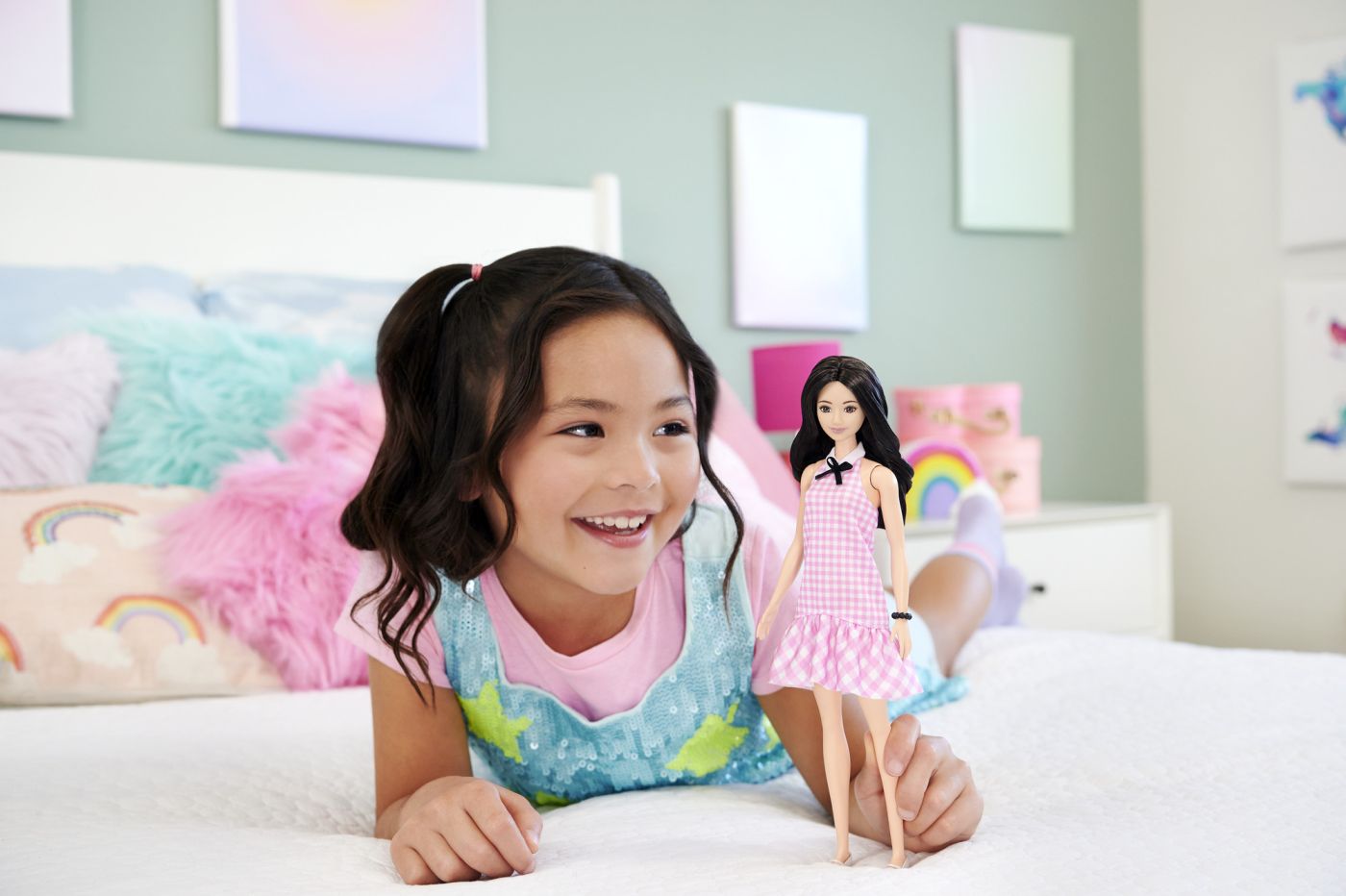 BARBIE FASHIONISTAS PAPUSA BARBIE BRUNETA CU ROCHIE MOV - Imagine 30