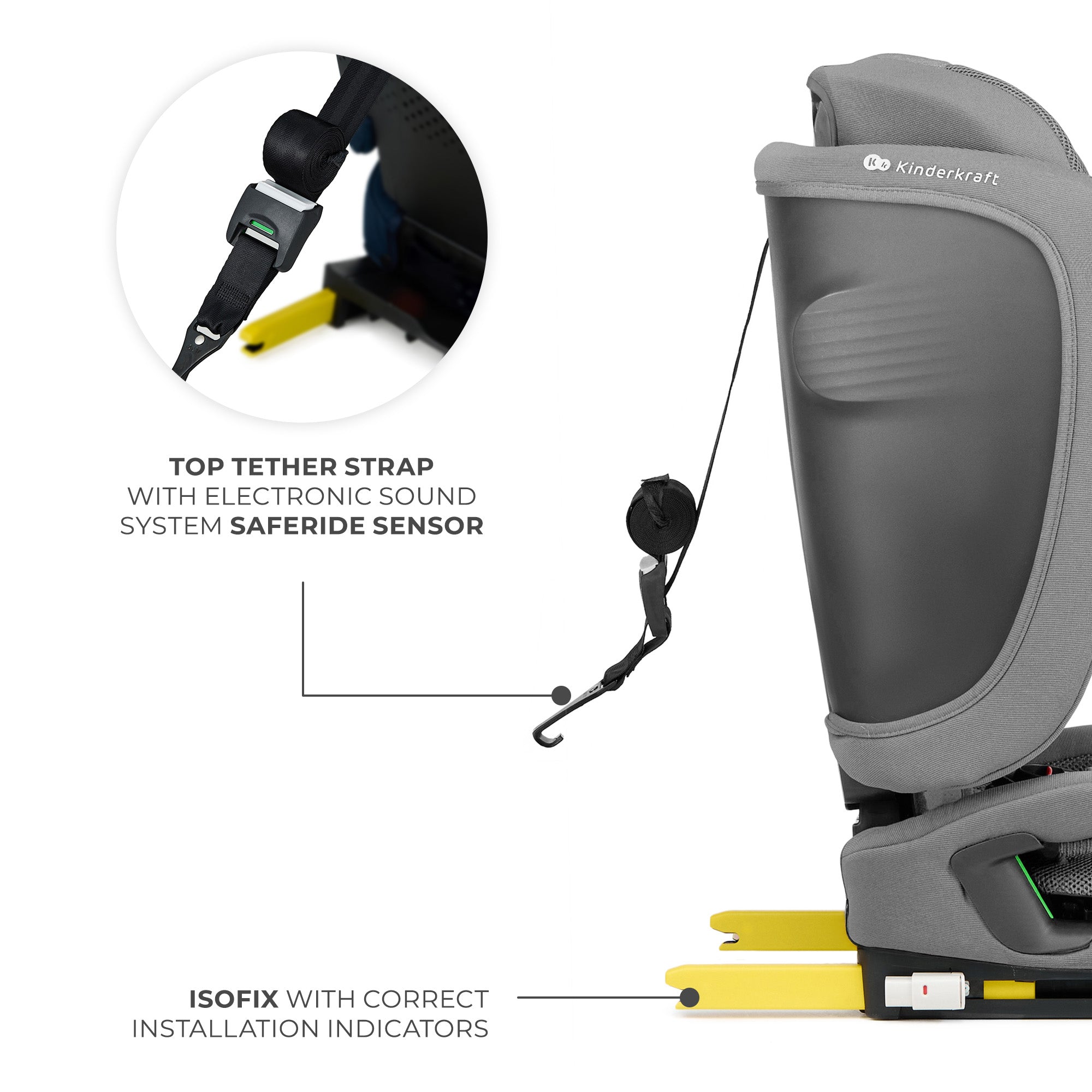 SCAUN AUTO KINDERKRAFT FIX2GO 76-150 CM, GREY - Imagine 34