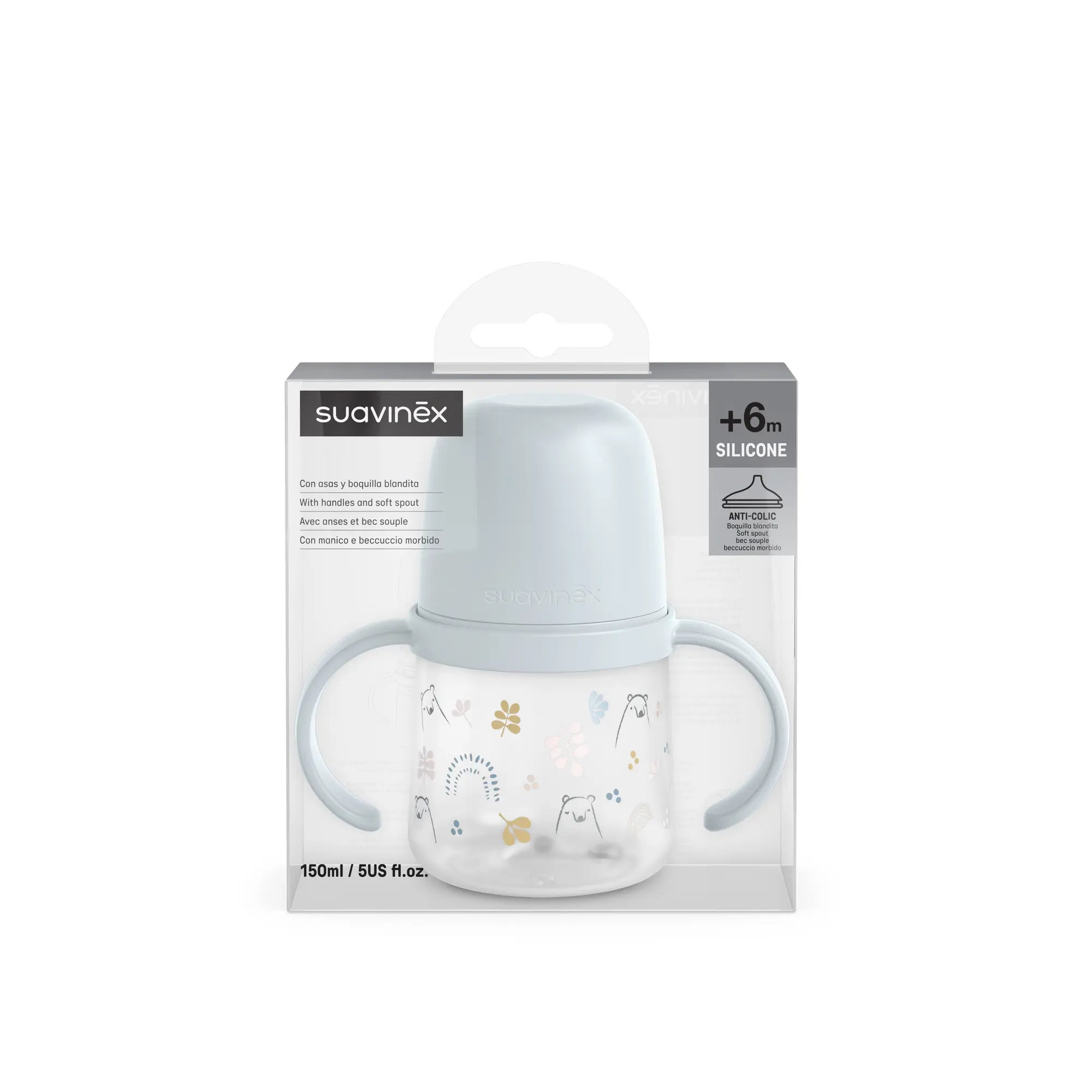 Prima cană a bebelușului - Cană de antrenament cu cioc din silicon, 150 ml - albastu | BEARS [ps:65a728ad-3214-41c2-bef2-f01c69c2b151]