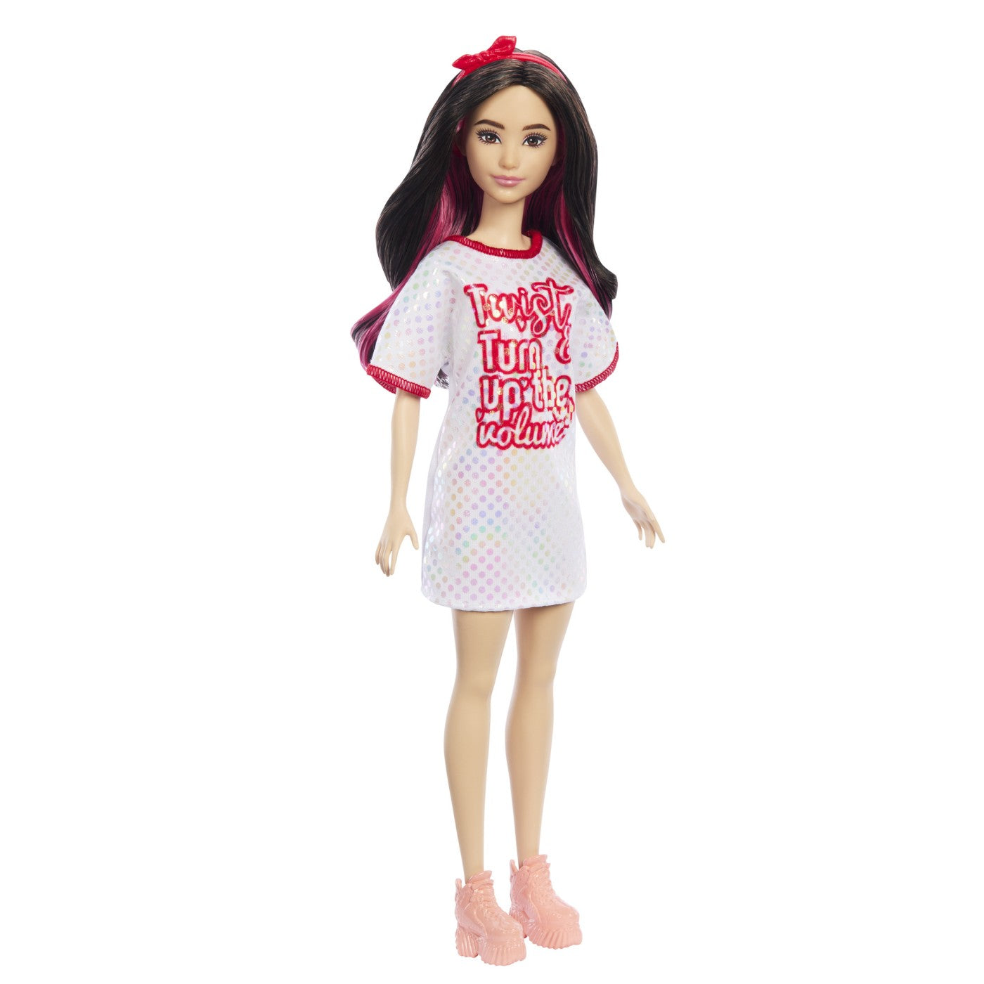 PAPUSA BARBIE FASHIONISTA SATENA CU ROCHIE ROZ CU BULINE - Imagine 96