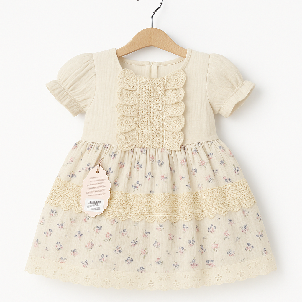 Rochita Muslin cu Flori Dantela GUPURLU 2-4 ani