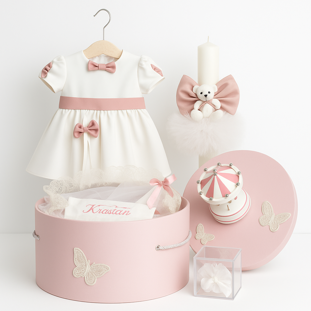 Set Trusou Botez si Prima Baita Roz Pudrat