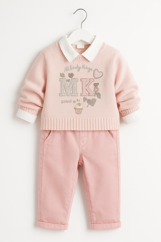 Set Tricotat Roz Pudrat 3 piese