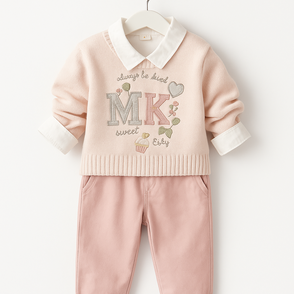 Set Tricotat Roz Pudrat 3 piese - Imagine 2