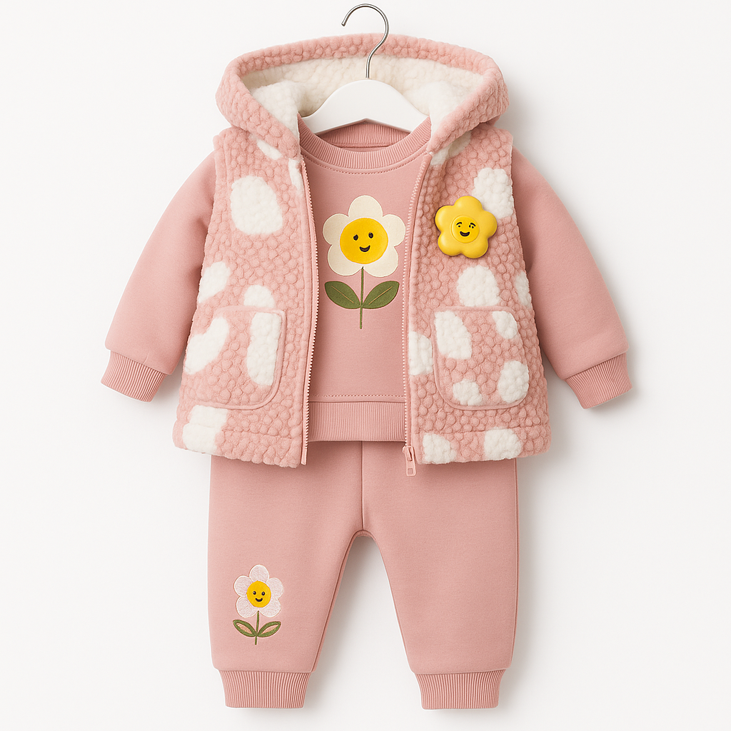 Set 3 Piese Roz Pastel cu Aplicatii Florale