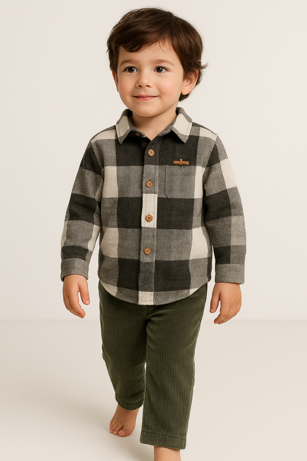 Set Catifea Reiat Verde Olive Baieti - Imagine 3