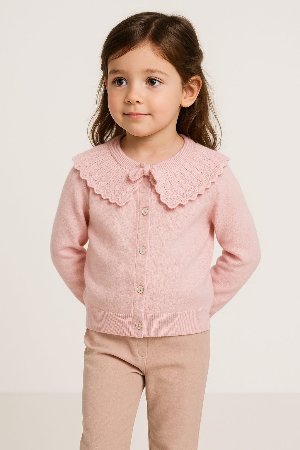 Cardigan Roz cu Guler Kids 1-4 ani - Imagine 2