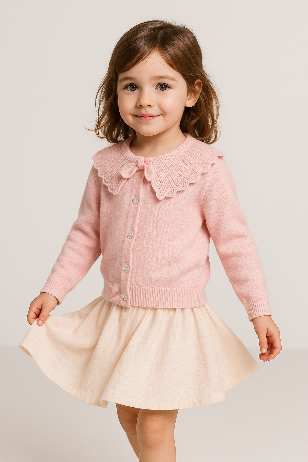 Cardigan Roz cu Guler Kids 1-4 ani - Imagine 3