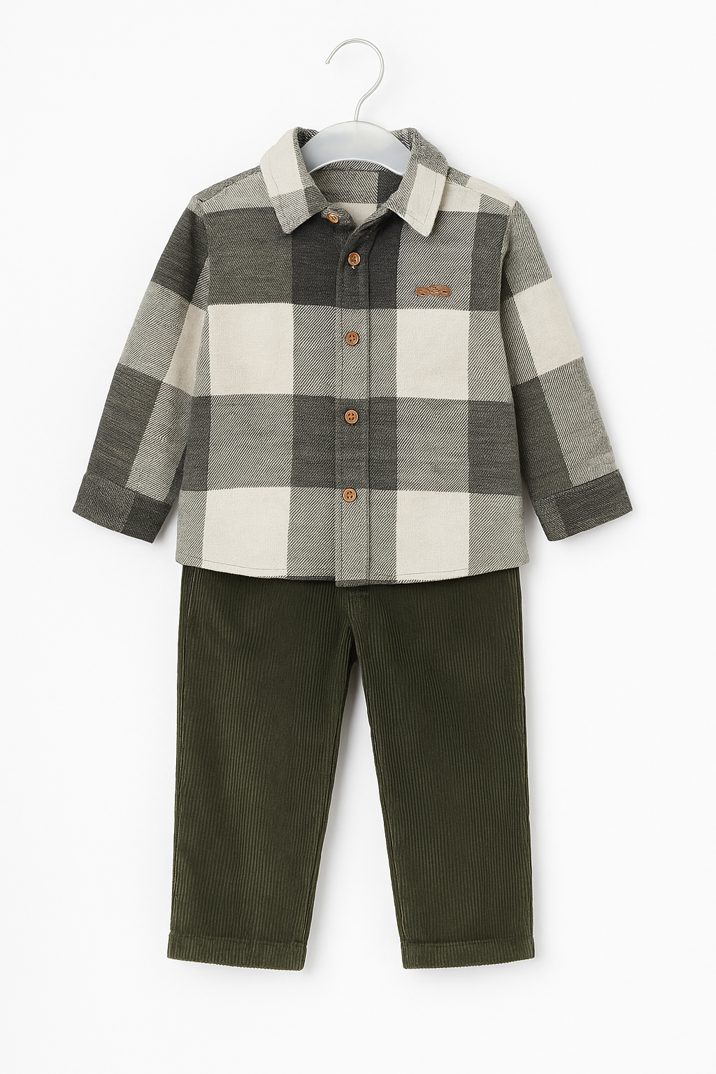 Set Elegant Baieti Catifea Reiat Verde Olive 2-4 ani