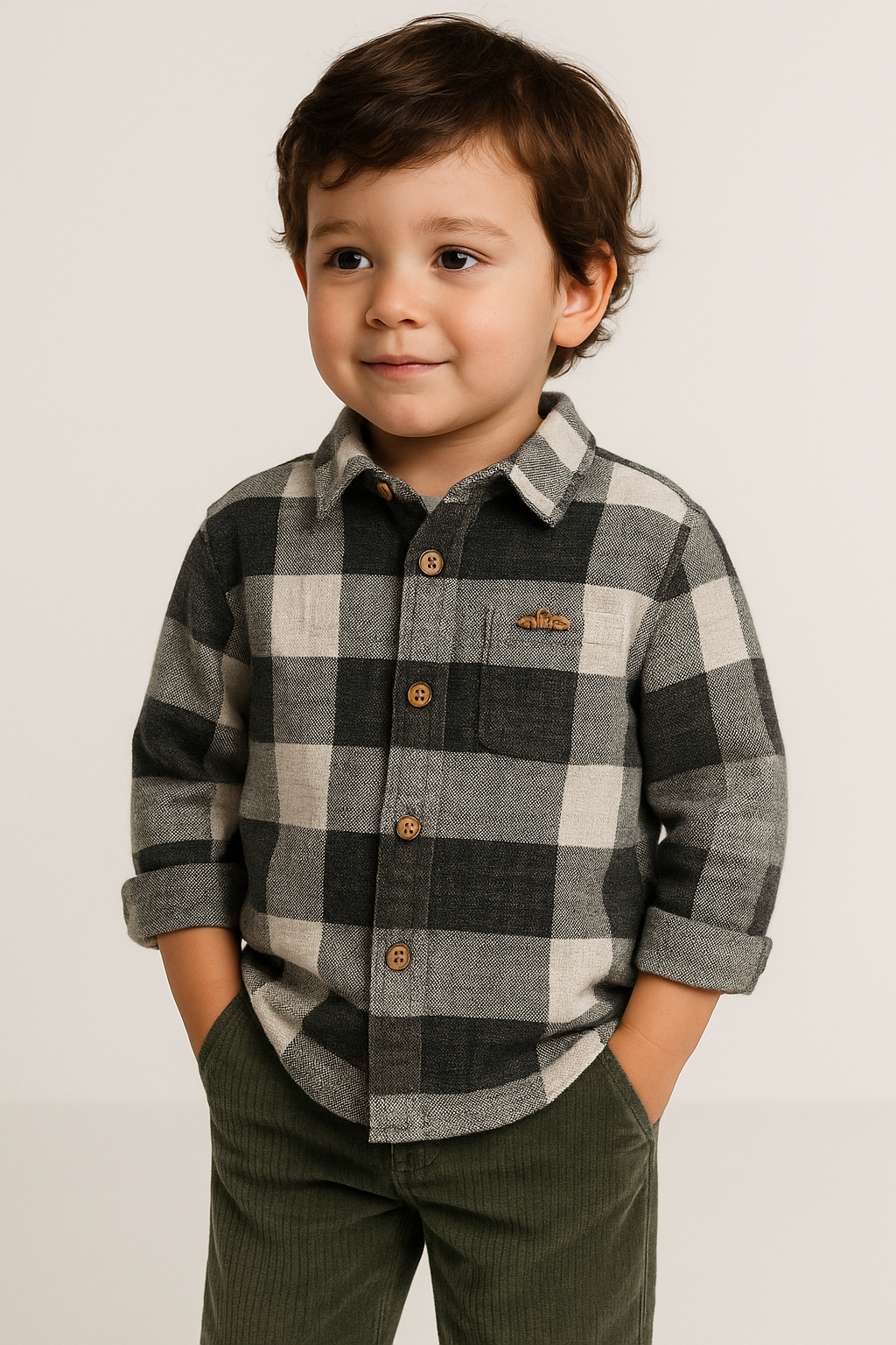 Set Elegant Baieti Catifea Reiat Verde Olive 2-4 ani - Imagine 2