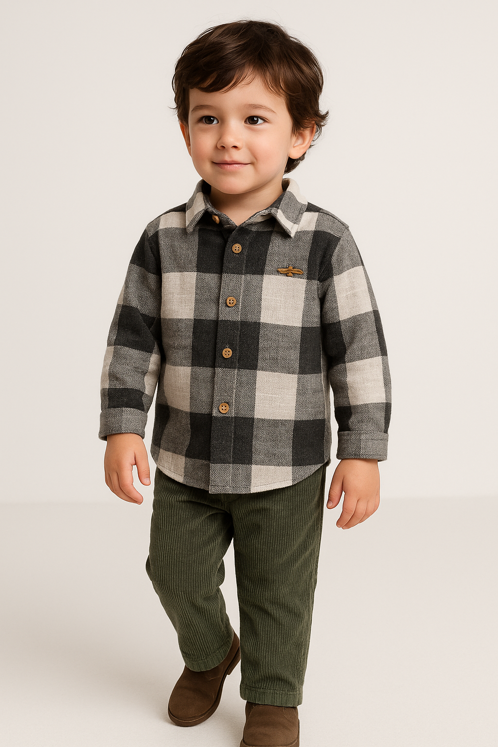 Set Elegant Baieti Catifea Reiat Verde Olive 2-4 ani - Imagine 3