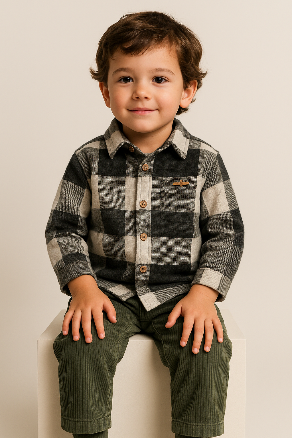 Set Elegant Baieti Catifea Reiat Verde Olive 2-4 ani - Imagine 4