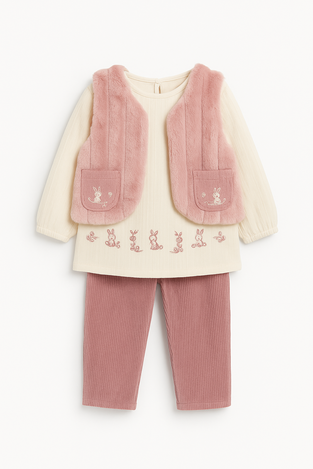 Set 3 Piese Catifelat Fetite Roz Pastel