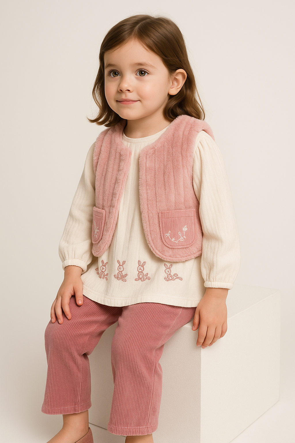 Set 3 Piese Catifelat Fetite Roz Pastel - Imagine 4