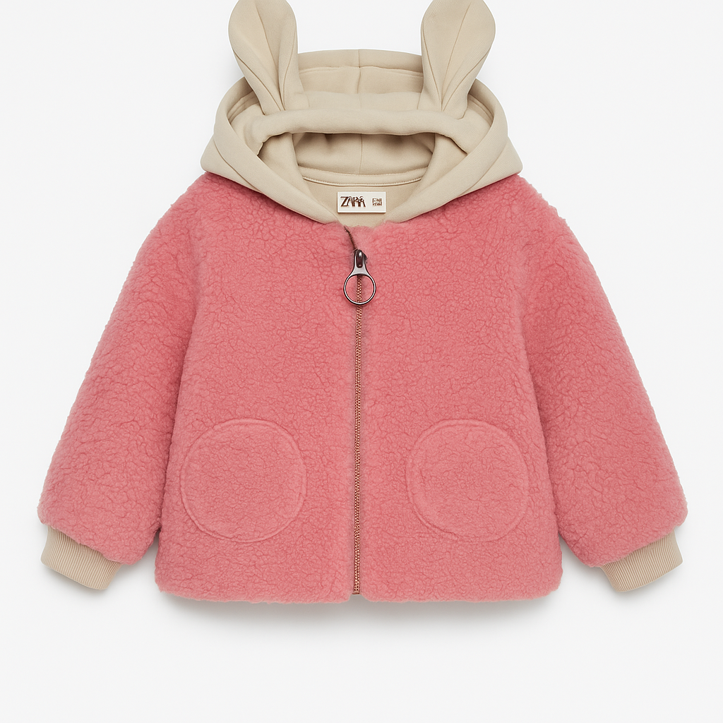 Jacheta Teddy Roz Plusata cu Gluga Urechi