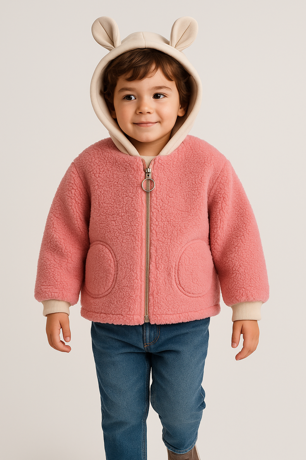 Jacheta Teddy Roz Plusata cu Gluga Urechi - Imagine 3