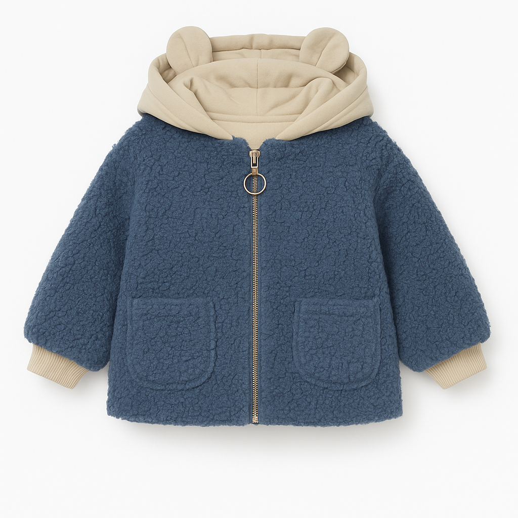 Jacheta Teddy Bleu cu Gluga Urechi Baieti 2-7 ani