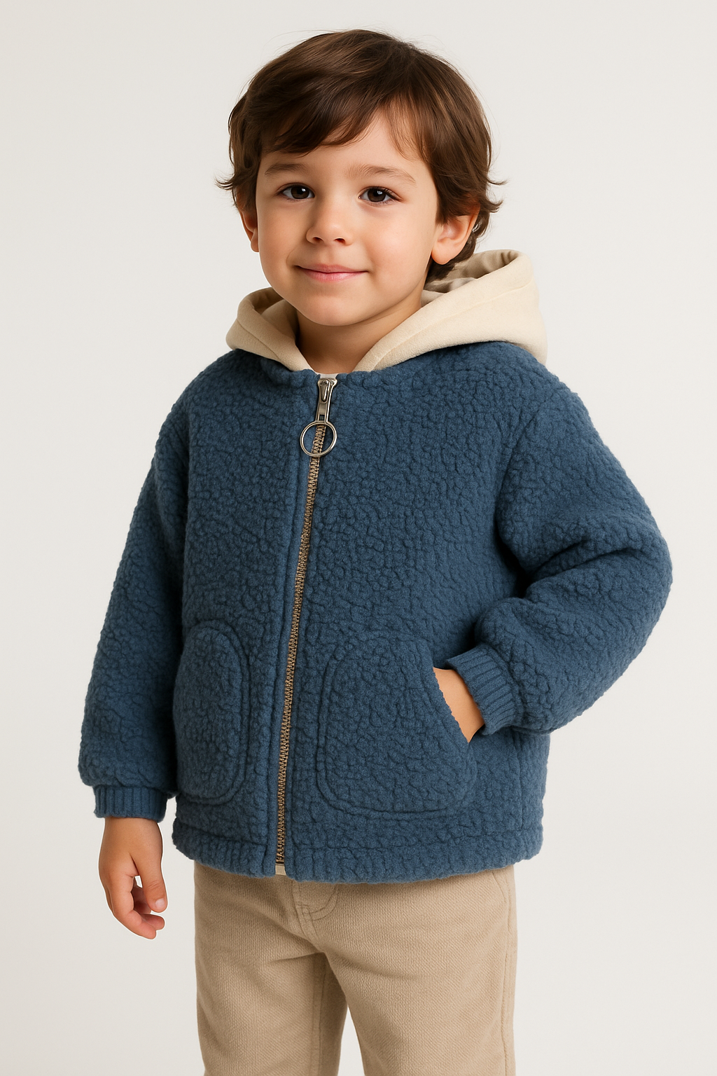 Jacheta Teddy Bleu cu Gluga Urechi Baieti 2-7 ani - Imagine 2