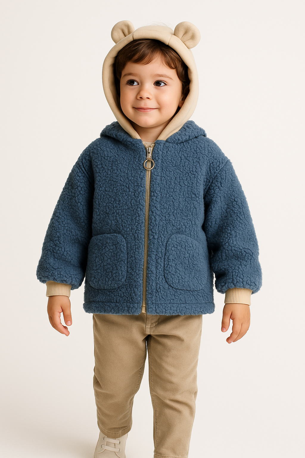 Jacheta Teddy Bleu cu Gluga Urechi Baieti 2-7 ani - Imagine 3