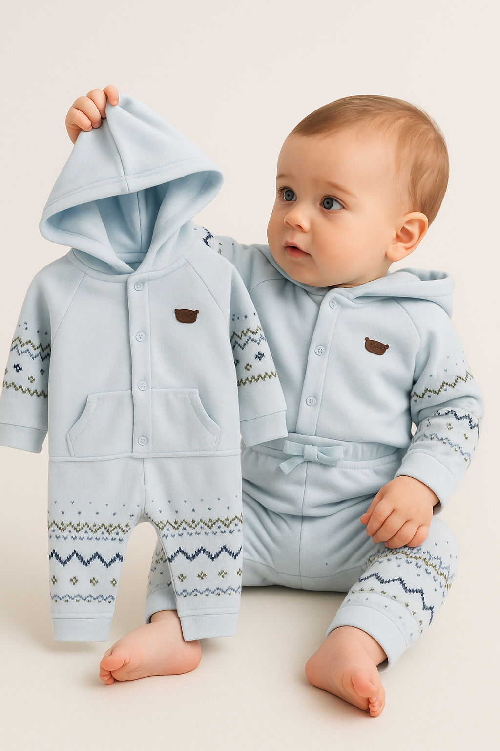 Compleu Moale Albastru Pastel Baieti 6luni-3ani - Imagine 3