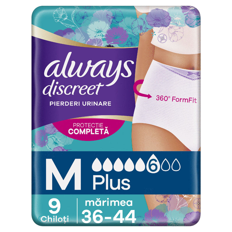 ALWAYS DISCREET, lenjerie incontinenta urinara, M, 9 buc infant-ro