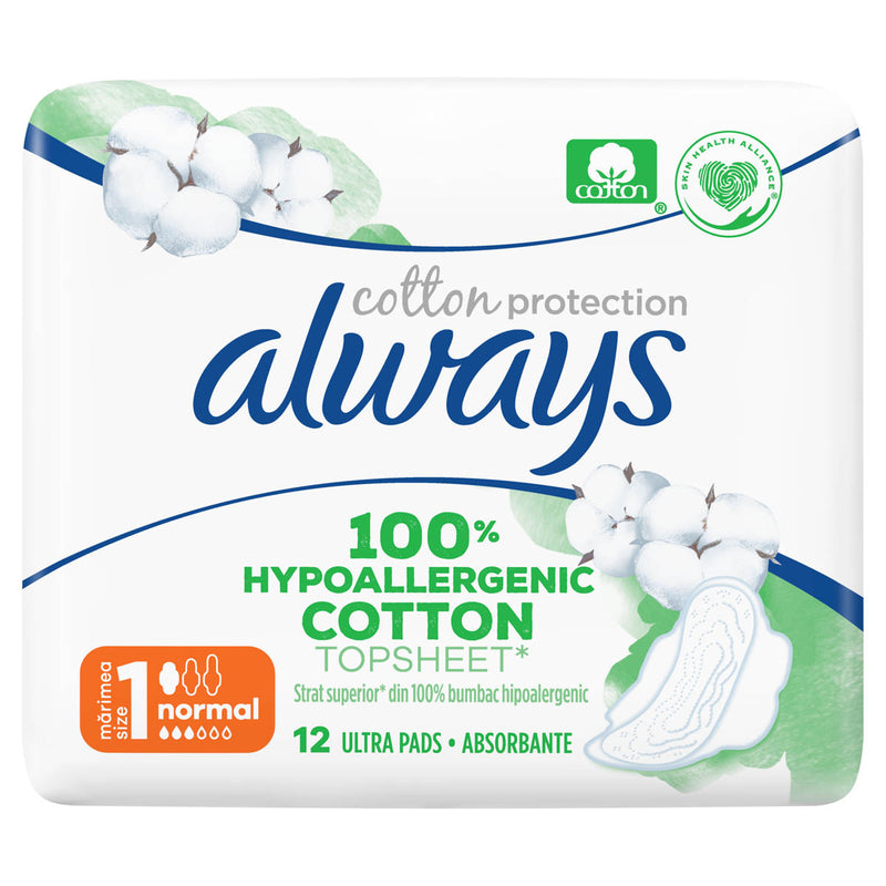 ALWAYS Naturals Single Cotton Protection, absorbante igienice, marime 1, 12 buc infant-ro