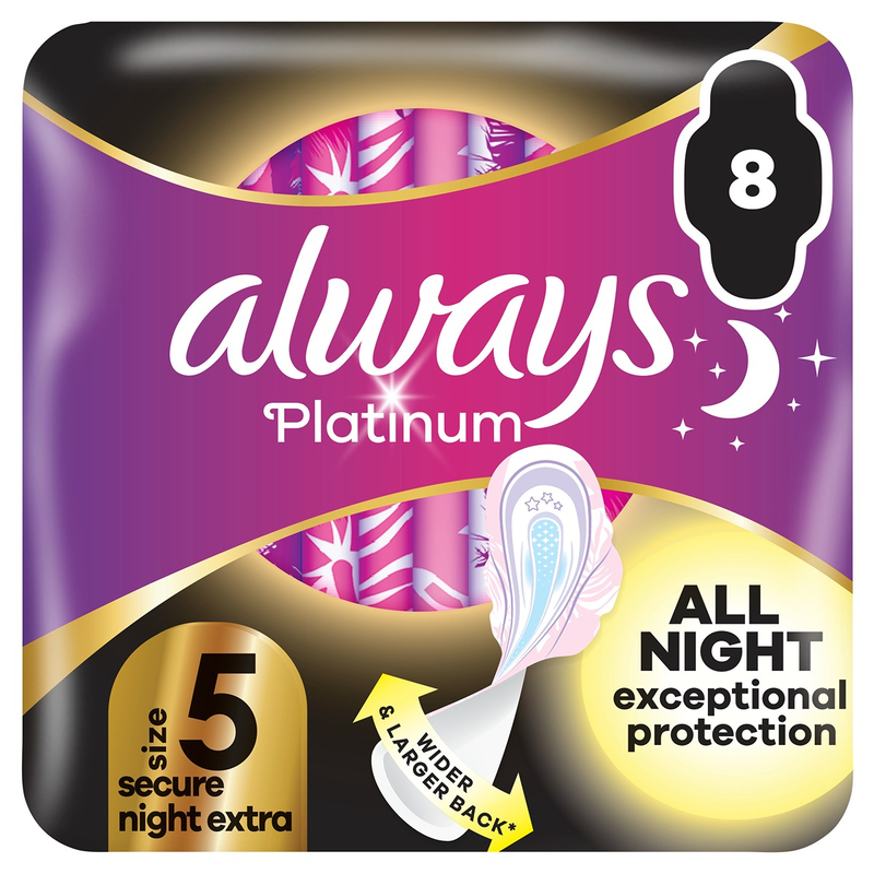 ALWAYS Platinum Secure Night Extra, absorbante igienice, marime 5, Duo, 8 buc infant-ro