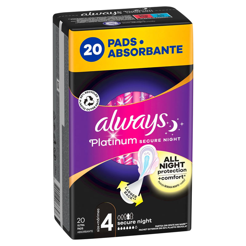 ALWAYS Platinum Secure Night Extra, absorbante igienice, marime 4, Quattro, 20 buc infant-ro