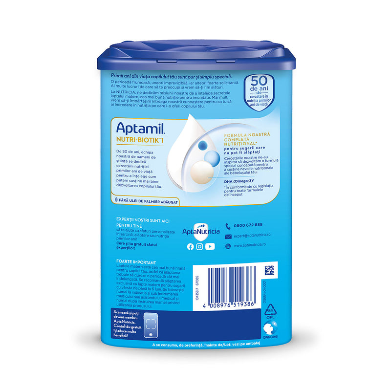 APTAMIL Nutri-Biotik 1, formula speciala lapte praf, pentru sugari 0-6 luni, 800 g infant-ro