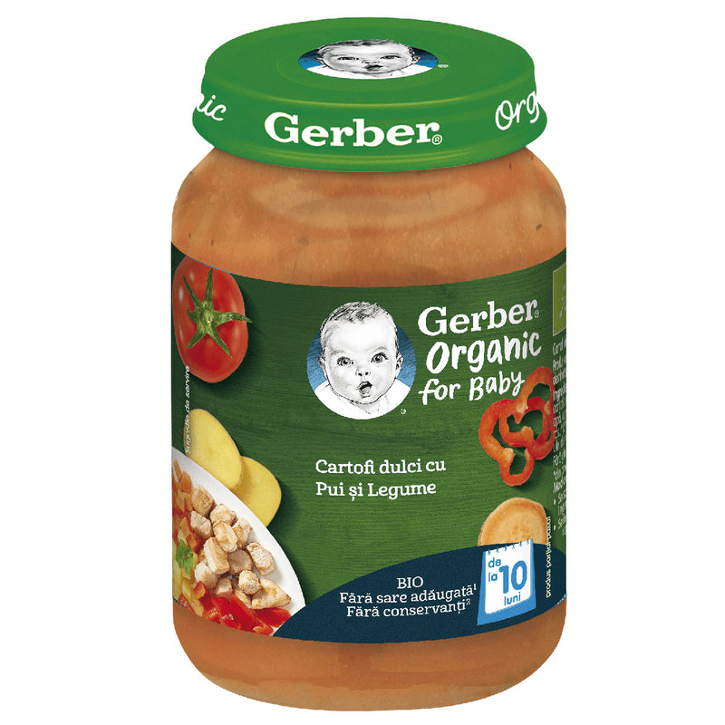 GERBER Bio, piure, cartofi dulci cu pui si legume, 190 g infant-ro