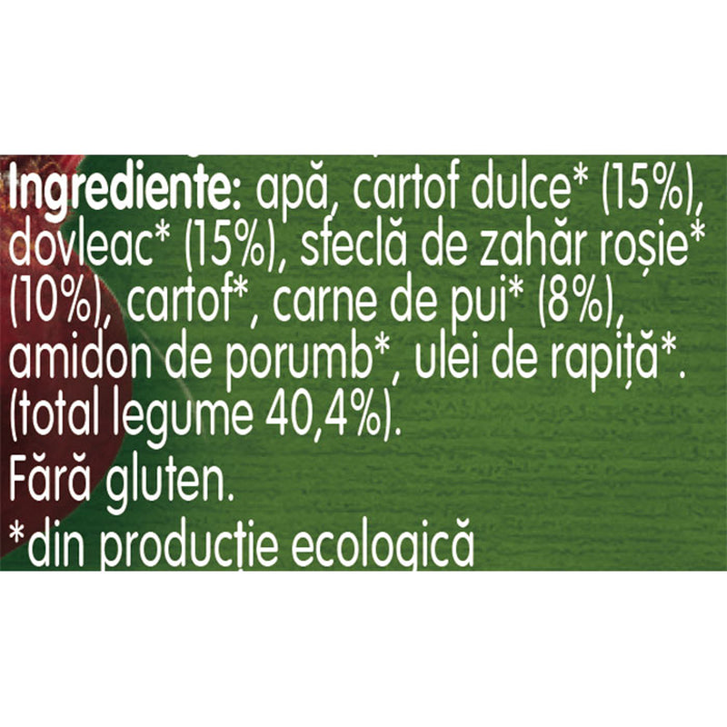 GERBER Bio, piure, cartofi dulci, dovleac, sfecla rosie si pui, 190 g infant-ro