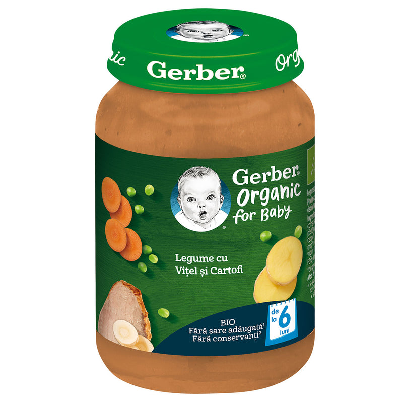 GERBER Bio, piure, legume cu vitel si cartofi, 190 g infant-ro
