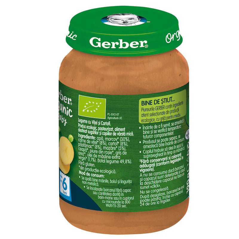 GERBER Bio, piure, legume cu vitel si cartofi, 190 g infant-ro