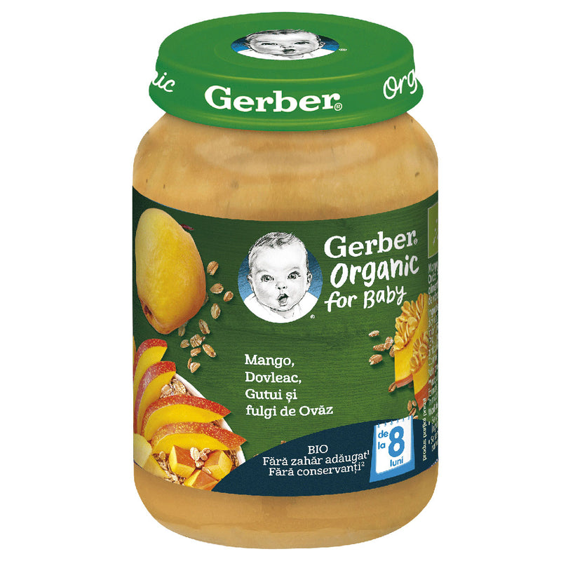 GERBER Bio, piure, mango, dovleac, gutui si fulgi de ovaz, 190 g infant-ro