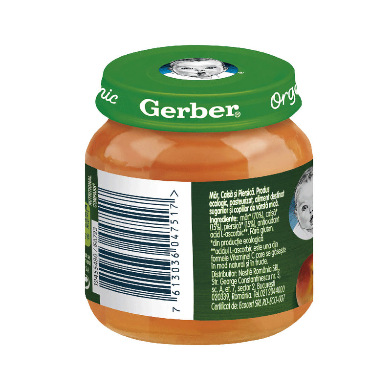 GERBER Bio, piure, mar, caisa si piersica, 125 g infant-ro