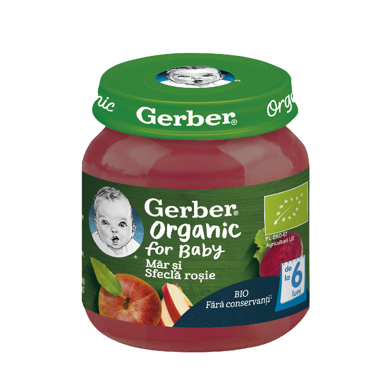 GERBER Bio, piure, mar si sfecla de zahar rosie, 125 g infant-ro