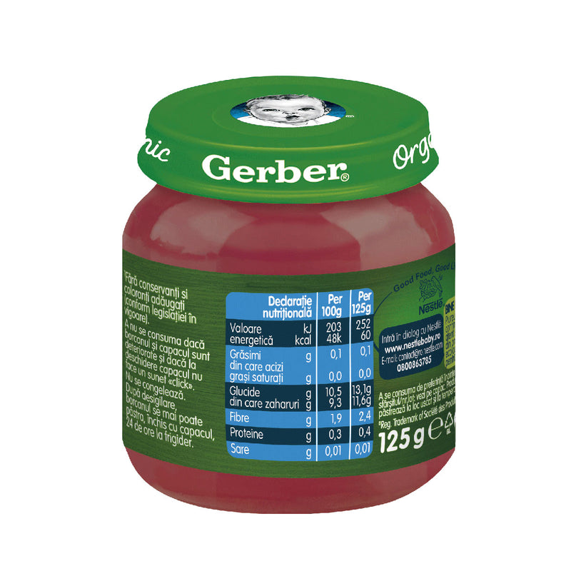 GERBER Bio, piure, mar si sfecla de zahar rosie, 125 g infant-ro