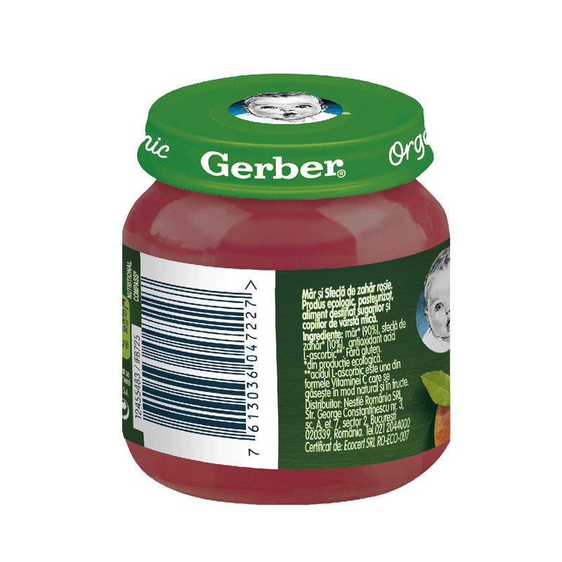 GERBER Bio, piure, mar si sfecla de zahar rosie, 125 g infant-ro