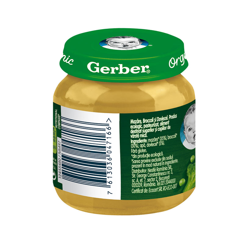 GERBER Bio, piure, mazare, broccoli si dovlecel, 125 g infant-ro