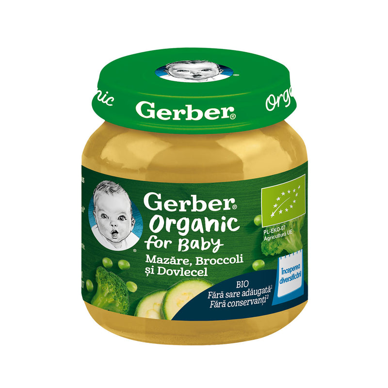 GERBER Bio, piure, mazare, broccoli si dovlecel, 125 g infant-ro