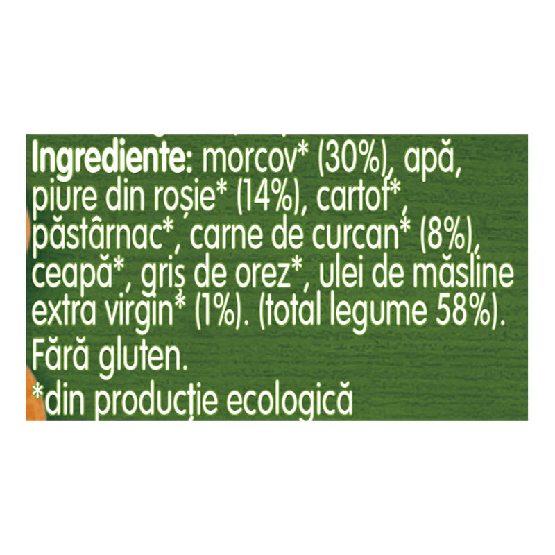 GERBER Bio, piure, morcovi, rosii si curcan, 190 g infant-ro